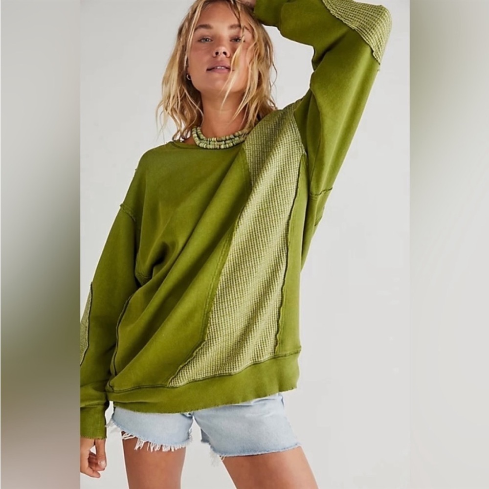 NWT Free People Waves Thermal Sweatshirt Pullover Medium or XL